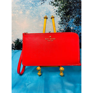 Kate Spade Red Leather Wristlet Clutch Gold Hardware